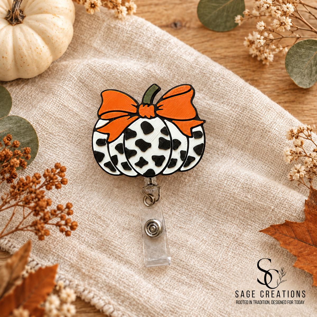 Cow Print Pumpkin - Badge Reel