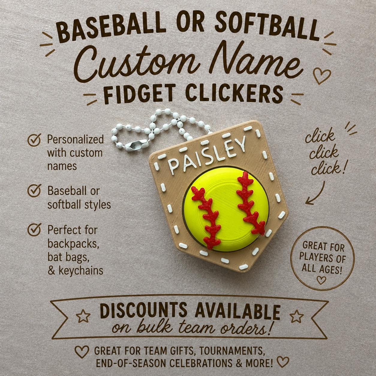 Softball/Baseball Custom Fidget Clicker