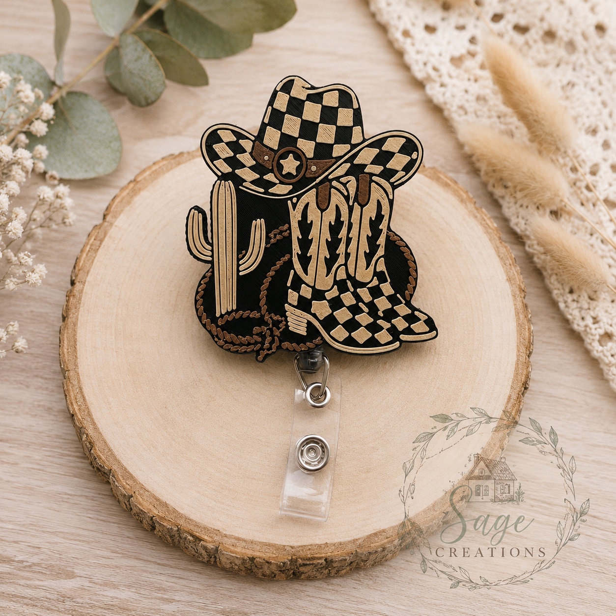 Western Checkered Badge Reel