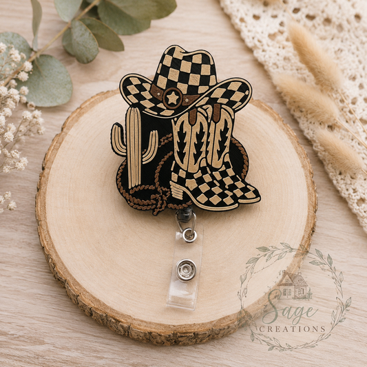Western Checkered Badge Reel