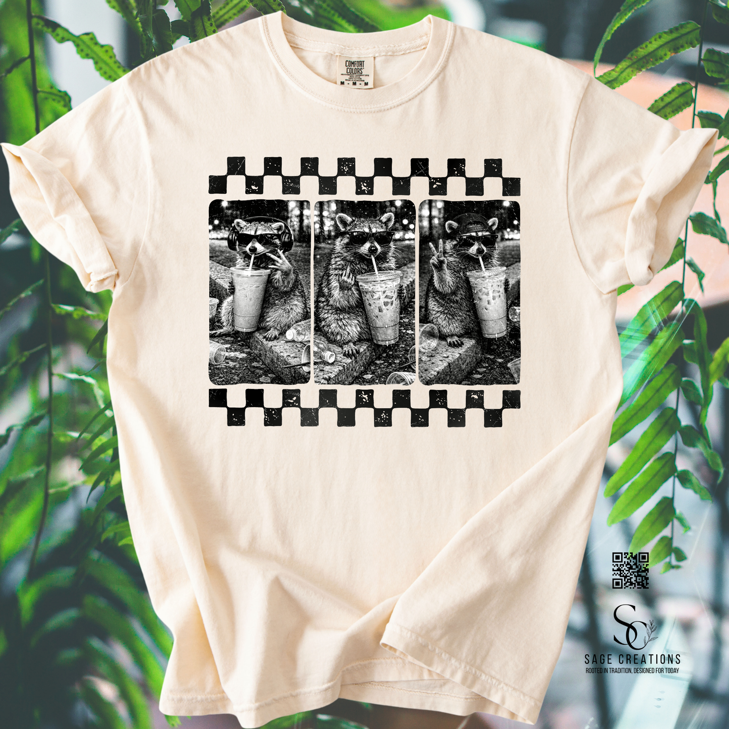 Racoon w/ Iced Coffee Checkered