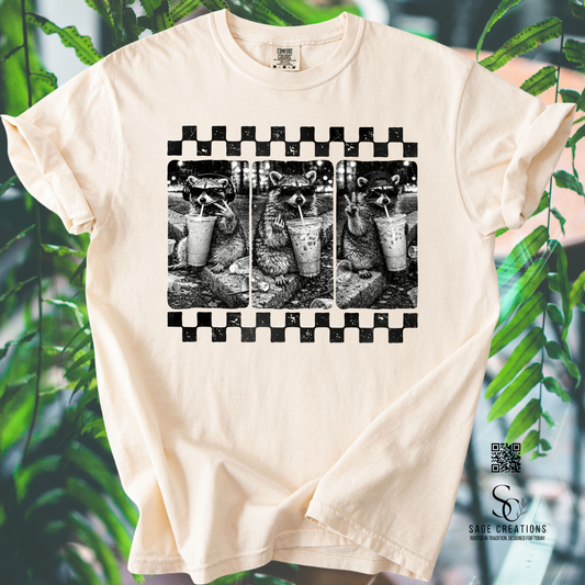 Racoon w/ Iced Coffee Checkered